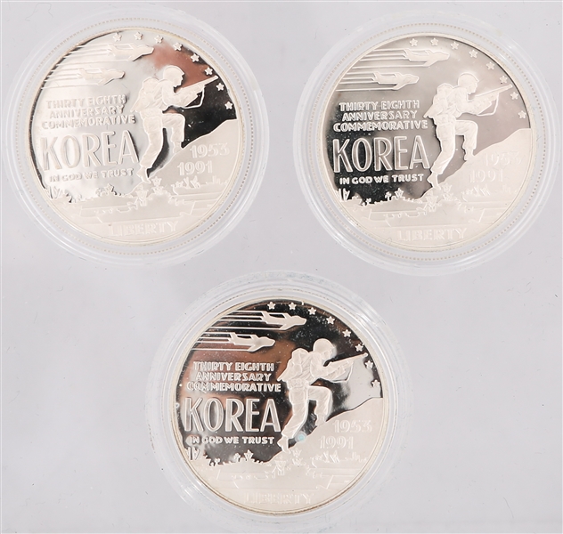 U.S. KOREAN WAR MEMORIAL SILVER DOLLARS - LOT OF 3