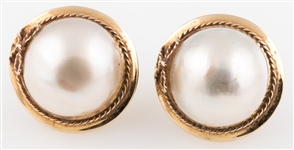 14K YELLOW GOLD MABE PEARL LEVER BACK EARRINGS