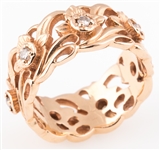 14K YELLOW GOLD & DIAMOND FLORAL WIDE BAND RING