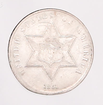 1861 UNITED STATES SILVER 3 CENT PIECE TYPE 3