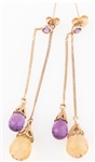 14K GOLD DROP EARRINGS WITH CITRINE AND AMETHYST