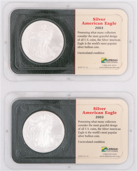 2003 LITTLETON U.S. SILVER EAGLE 1 OZ COINS - LOT OF 2