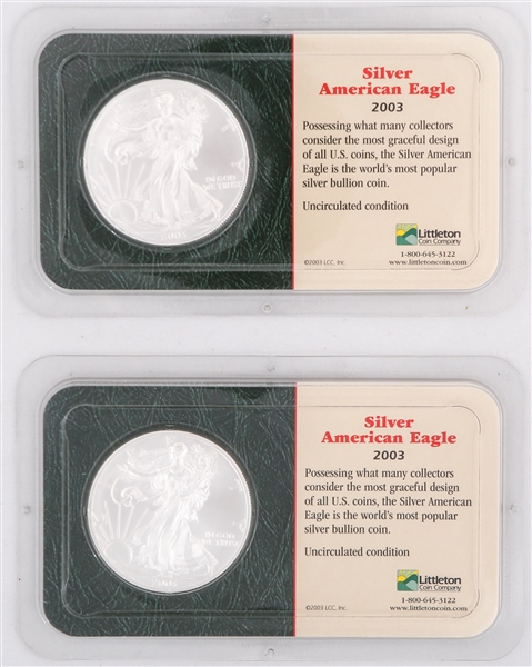 2003 LITTLETON U.S. SILVER EAGLE 1 OZ COINS - LOT OF 2