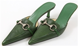 GUCCI LEATHER MULES WITH BUCKLE - GREEN