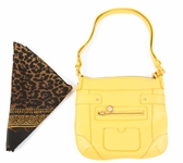 YELLOW LEATHER SHOULDER BAG AND LEOPARD PRINT PASHMINA