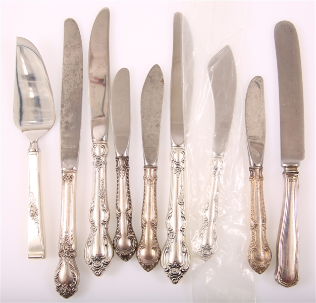 STERLING SILVER HANDLED KNIVES - LOT OF 9 