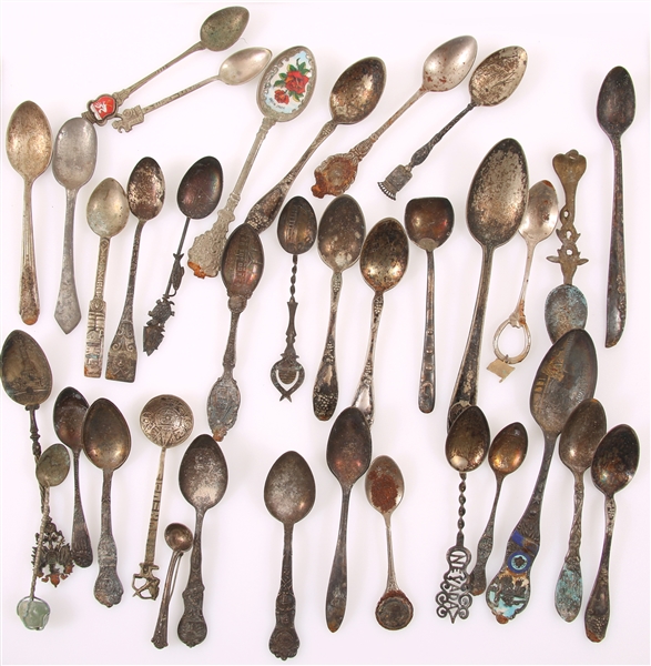 SILVERPLATE, STERLING SILVER AND PEWTER SPOONS
