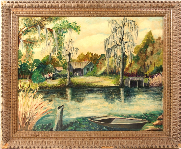 MABLE DUNN WHITE, FL "PEACE BY THE RIVER" OIL ON BOARD