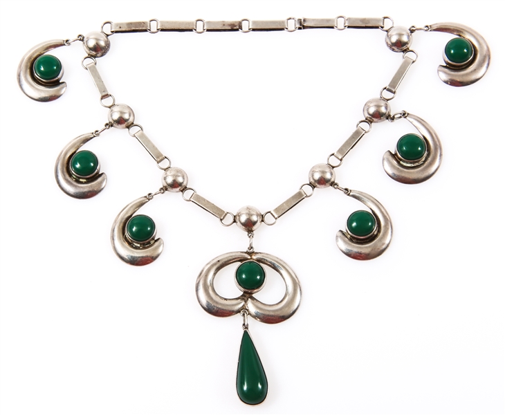 MEXICO STERLING SILVER GREEN ONYX NECKLACE