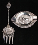 DUTCH 830 SILVER ASHTRAY AND FORK