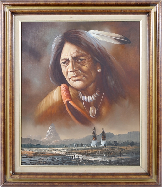 NATIVE AMERICAN PORTRAIT SIGNED OIL ON CANVAS