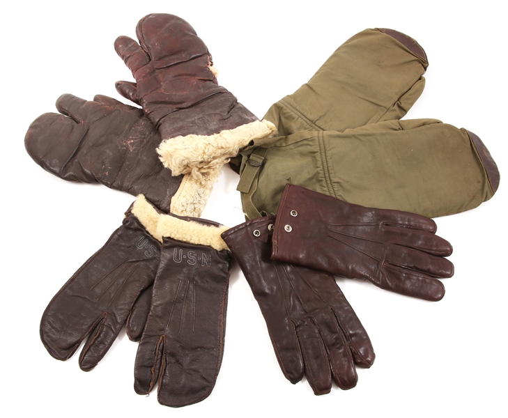 WWII USAAF, USN LEATHER FLIGHT GLOVES MITTENS - 4 PAIRS