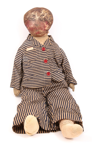 19TH C. AMERICAN OIL PAINTED CLOTH DOLL - 29"