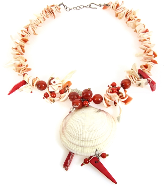CARNELIAN, CORAL, & SHELL NECKLACE