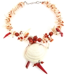 CARNELIAN, CORAL, & SHELL NECKLACE