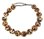 RESIN OVER LEOPARD PRINT FABRIC BEADED NECKLACE