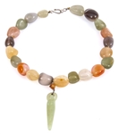 MULTI-COLOR AGATE BEADED NECKLACE WITH FIGURAL PENDANT