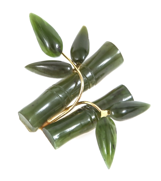 CARVED SOFTSTONE BAMBOO DESIGN BROOCH