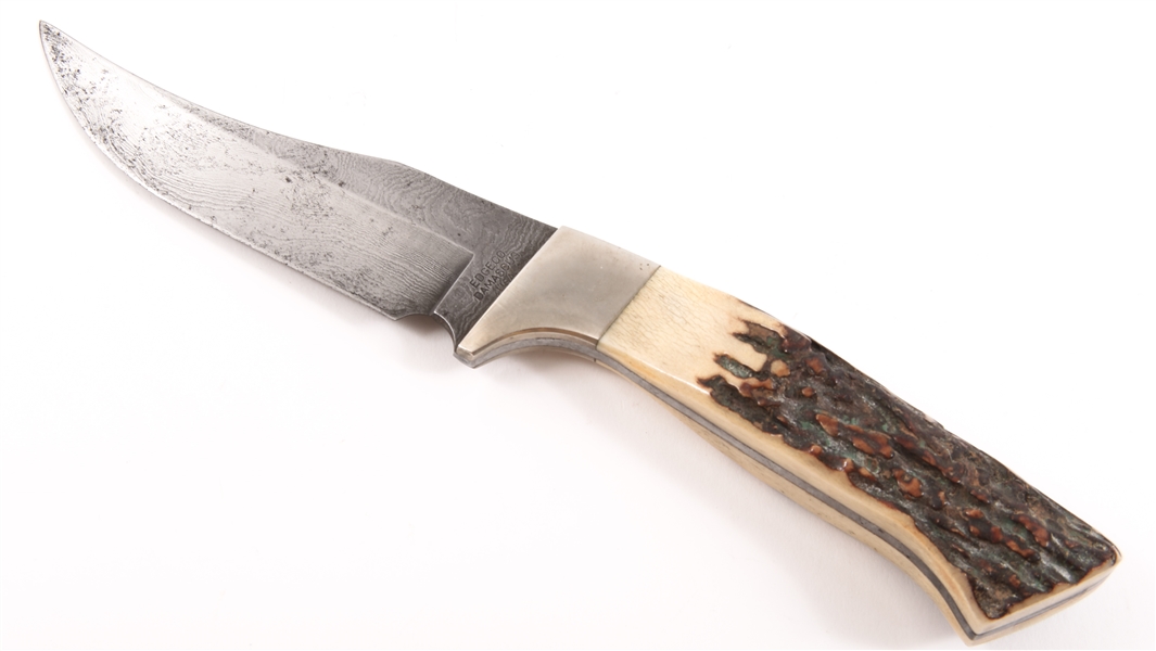 EDGECO DAMASCUS KNIFE WITH ANTLER HANDLE
