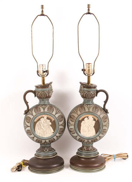 PAIR OF LOHENGRIN INSPIRED CERAMIC PITCHER TABLE LAMPS