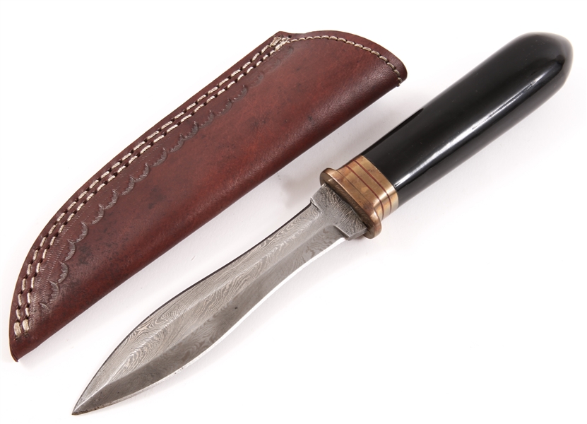 DAMASCUS FIXED BLADE KNIFE WITH LEATHER SHEATH