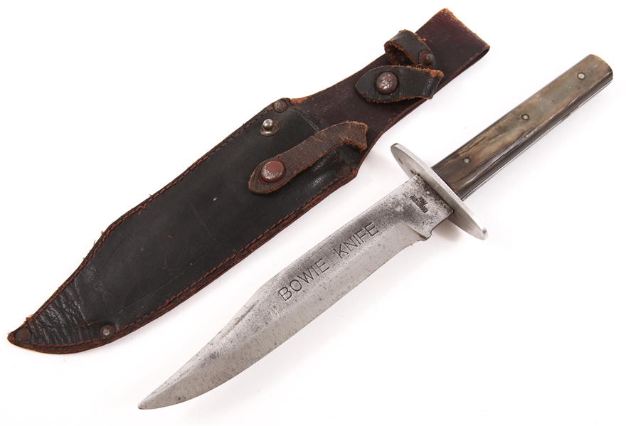 20TH C. EIG ITALY FIXED BLADE STAG HANDLE BOWIE KNIFE