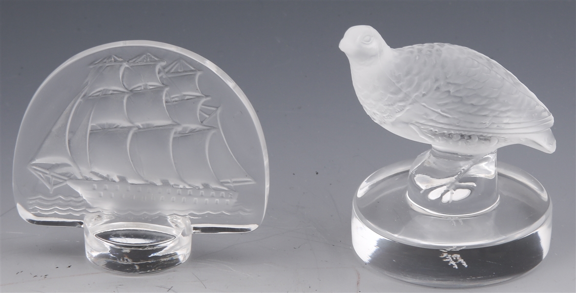 LALIQUE PARTRIDGE & SAILING CLIPPER SHIP PAPERWEIGHTS