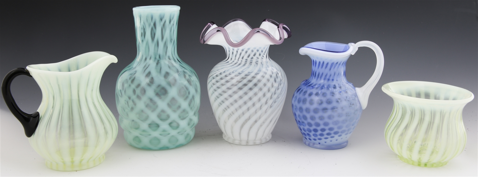 FENTON ART GLASS PITCHERS AND VASES - LOT OF 5
