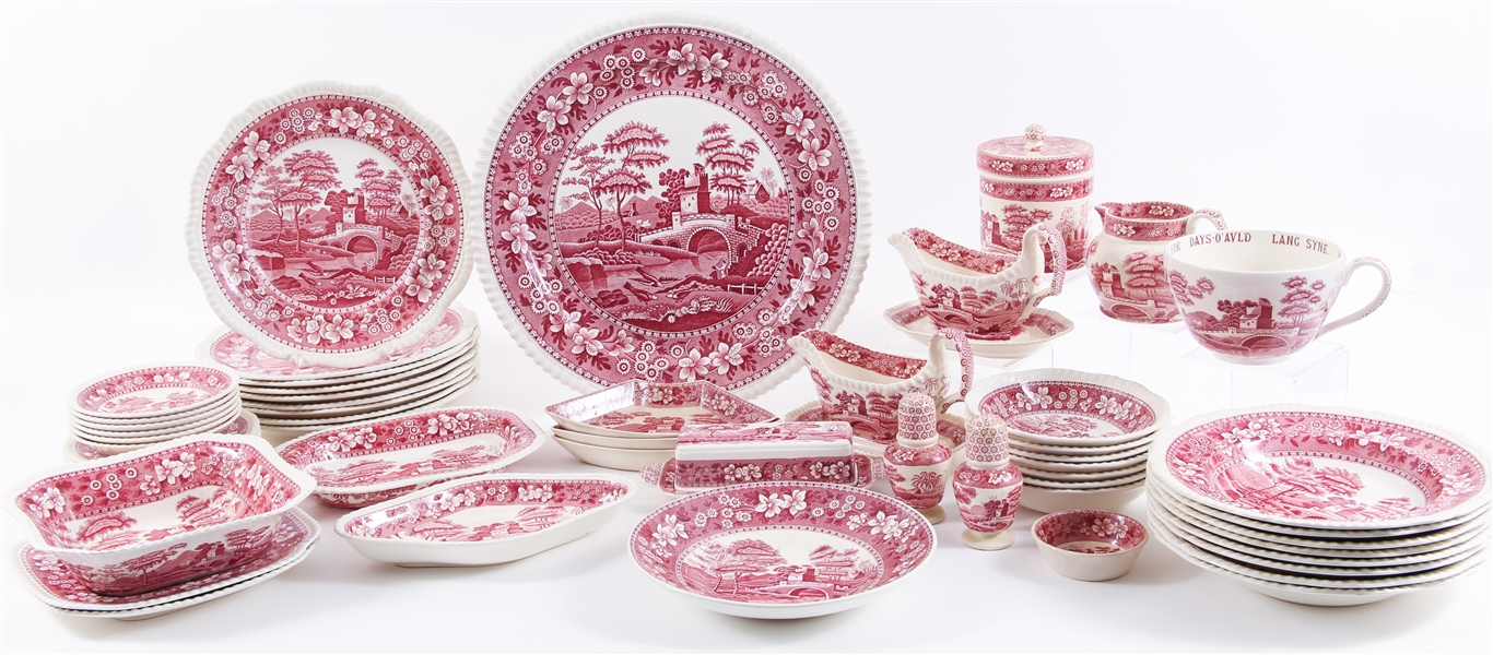 COPELAND SPODES TOWER RED DINNERWARE - 57 PIECES
