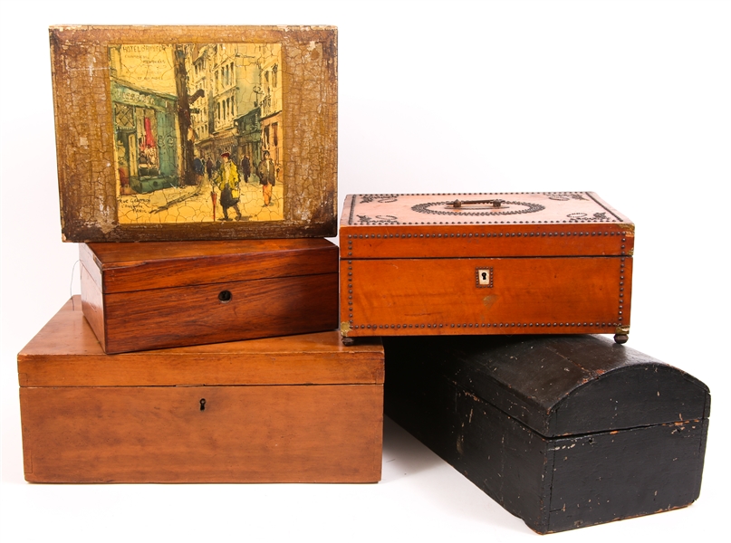 ESTATE BOXES, TRUNK & WRITING SLOPE - LOT OF 5
