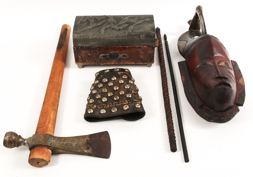 ETHNOGRAPHIC ITEMS - MASK, ARROWS, PIPE, BOX & MORE