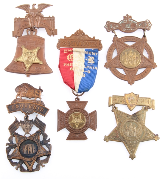 1890S GRAND ARMY OF THE REPUBLIC GAR BADGES - LOT OF 5