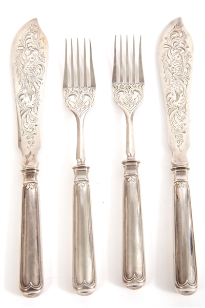 GERMAN .800 SILVER HOLLOW FORKS & KNIVES - LOT OF 4