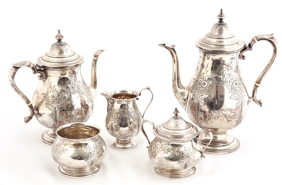 GORHAM STERLING SILVER REPOUSSE TEA SET - LOT OF 5