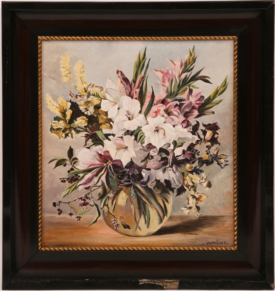 OIL ON CANVAS PAINTING STILL LIFE WITH FLOWERS - SIGNED