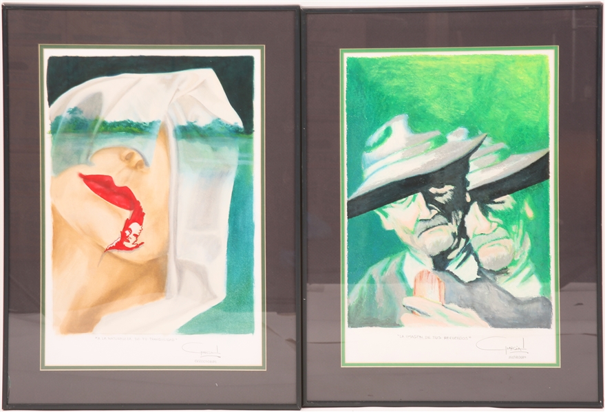OIL PASTEL ON PAPER PORTRAITS SIGNED GARCIA - LOT OF 2