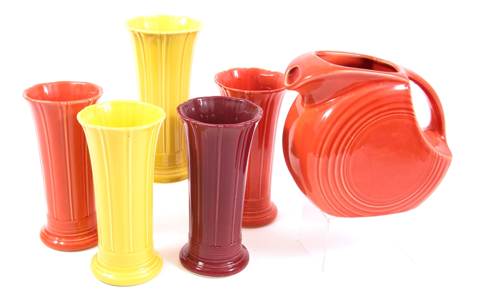 FIESTA VASES AND PITCHER - LOT OF 6