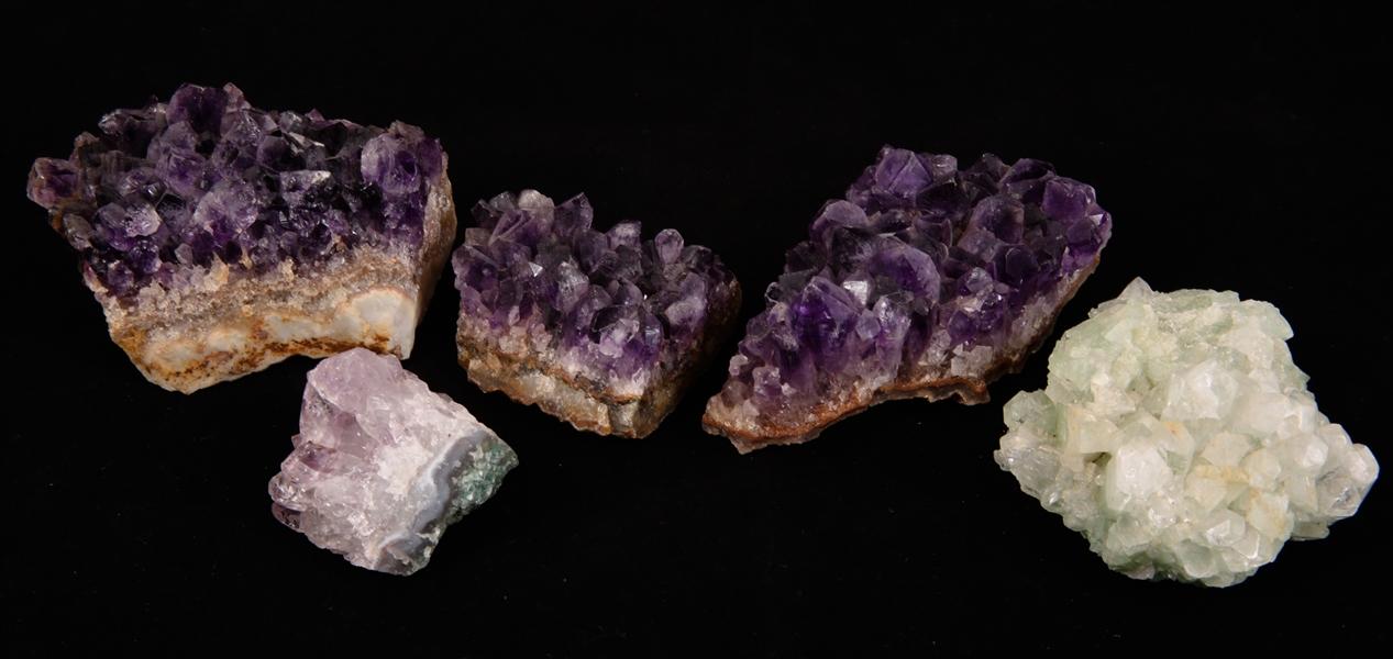 NATURAL AMETHYST AND GREEN FLUORITE CRYSTAL CLUSTERS