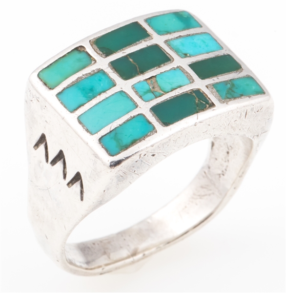 NATIVE AMERICAN STERLING SILVER TURQUOISE RING - MARKED