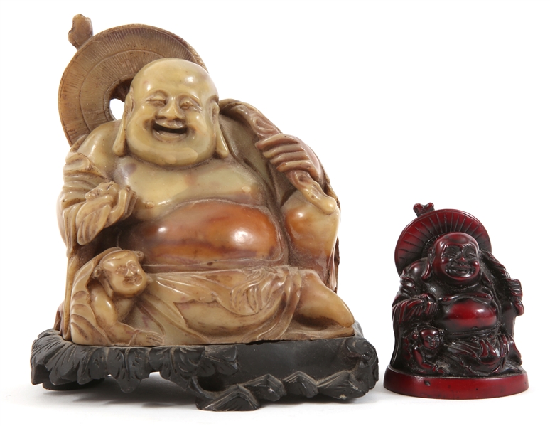 CHINESE CARVED BUDDHA FIGURINES - LOT OF 2