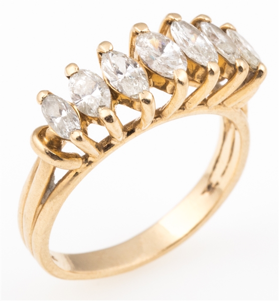 14K YELLOW GOLD MARQUISE DIAMOND HALF ETERNITY BAND RING