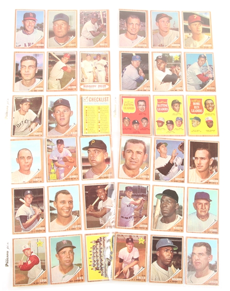 TOPPS 1962 BASEBALL CARDS - COLLECTORS LOT OF 36