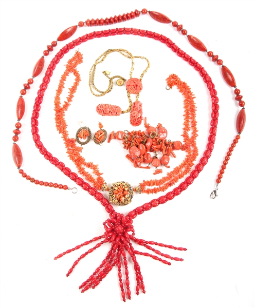 CORAL & FAUX CORAL JEWELRY - LOT OF 6