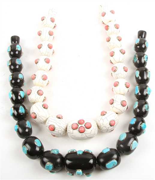 PAIR OF CHUNKY RESIN, TURQUOISE & CORAL NECKLACES