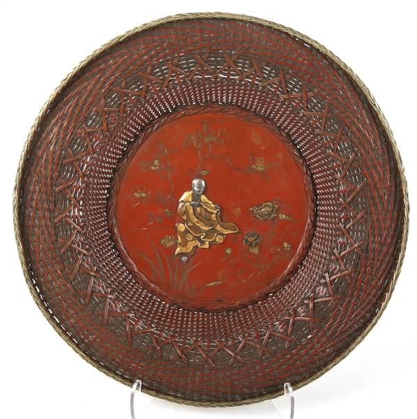 JAPANESE WOVEN METAL AND LACQUER TRAY