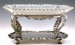 G.F. HAMILTON SILVER PLATE AND CUT GLASS SERVING TRAY