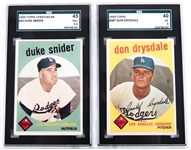 1959 TOPPS #20 & 387 LOS ANGELES DODGERS GRADED CARDS