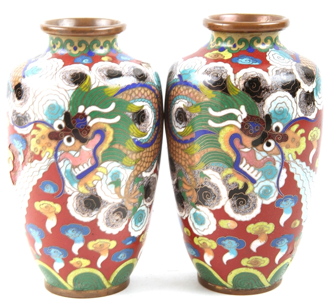 CLOISONNE VASES WITH DRAGONS - LOT OF 2