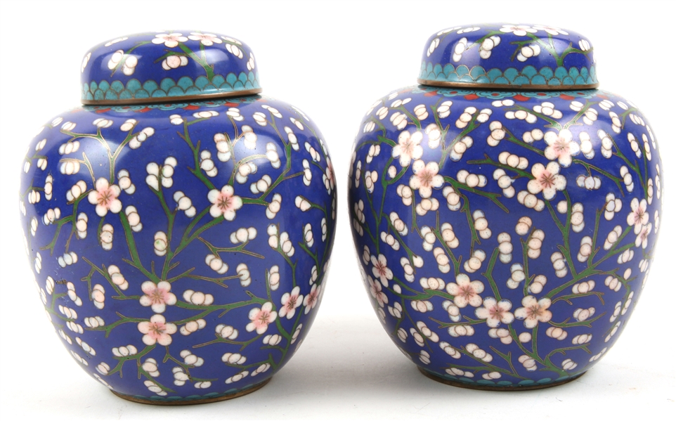 CHINESE FLORAL CLOISONNE GINGER JARS - LOT OF 2