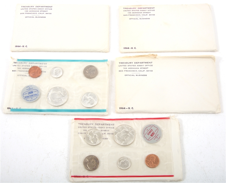 1964 U.S. SILVER MINT COIN SETS - LOT OF 5